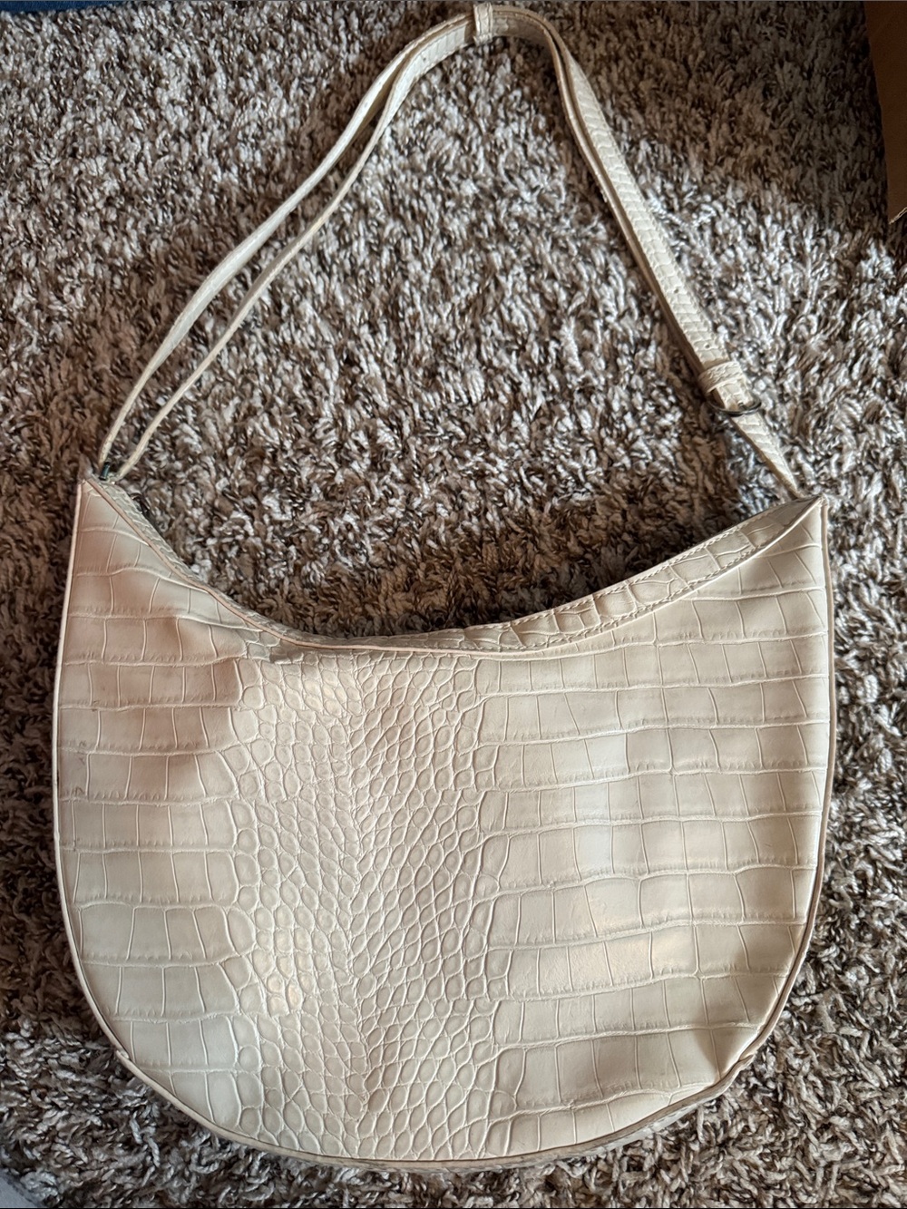 a new day Cream Croc-Embossed Crescent Shoulder Bag